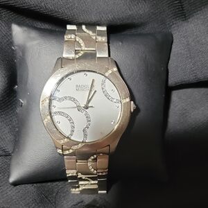 Badgley Mischka Silver Watch with Crystal Patterns